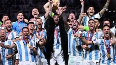 Timnas Argentina saat merayakan Juara Piala Dunia 2022 Qatar
