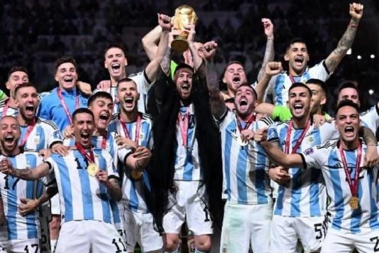 Timnas Argentina saat merayakan Juara Piala Dunia 2022 Qatar