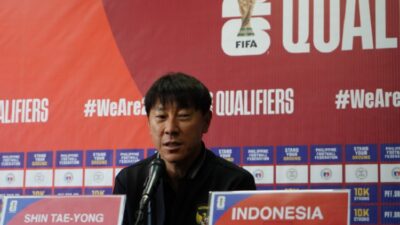 Shin Tae Yong saat sesi jumpa pers jelang laga Indonesia vs Filipina